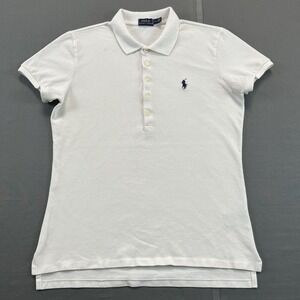 Polo RALPH LAUREN Short Sleeve Polo Shirt Womens Large White Preppy VTG